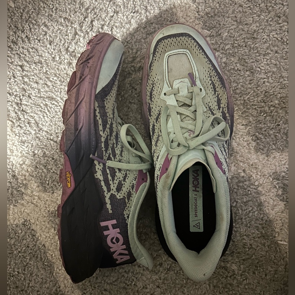 Hoka Speedgoat 5 Women's Purple and Cream Athletic Shoes